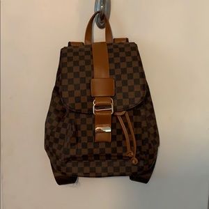 Brown Checkered Backpack